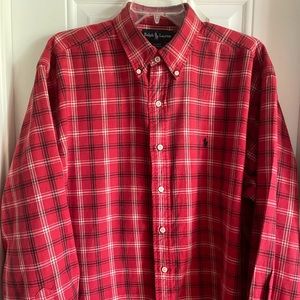 RALPH LAUREN BLAIRE PLAID FLANNEL Red Black White Cotton Button  Large USED